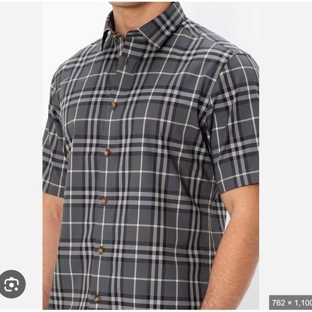 Burberry Men's SHEFFORD MED Gray Check Short Sleeve Shirt 8084691, NWT Authentic